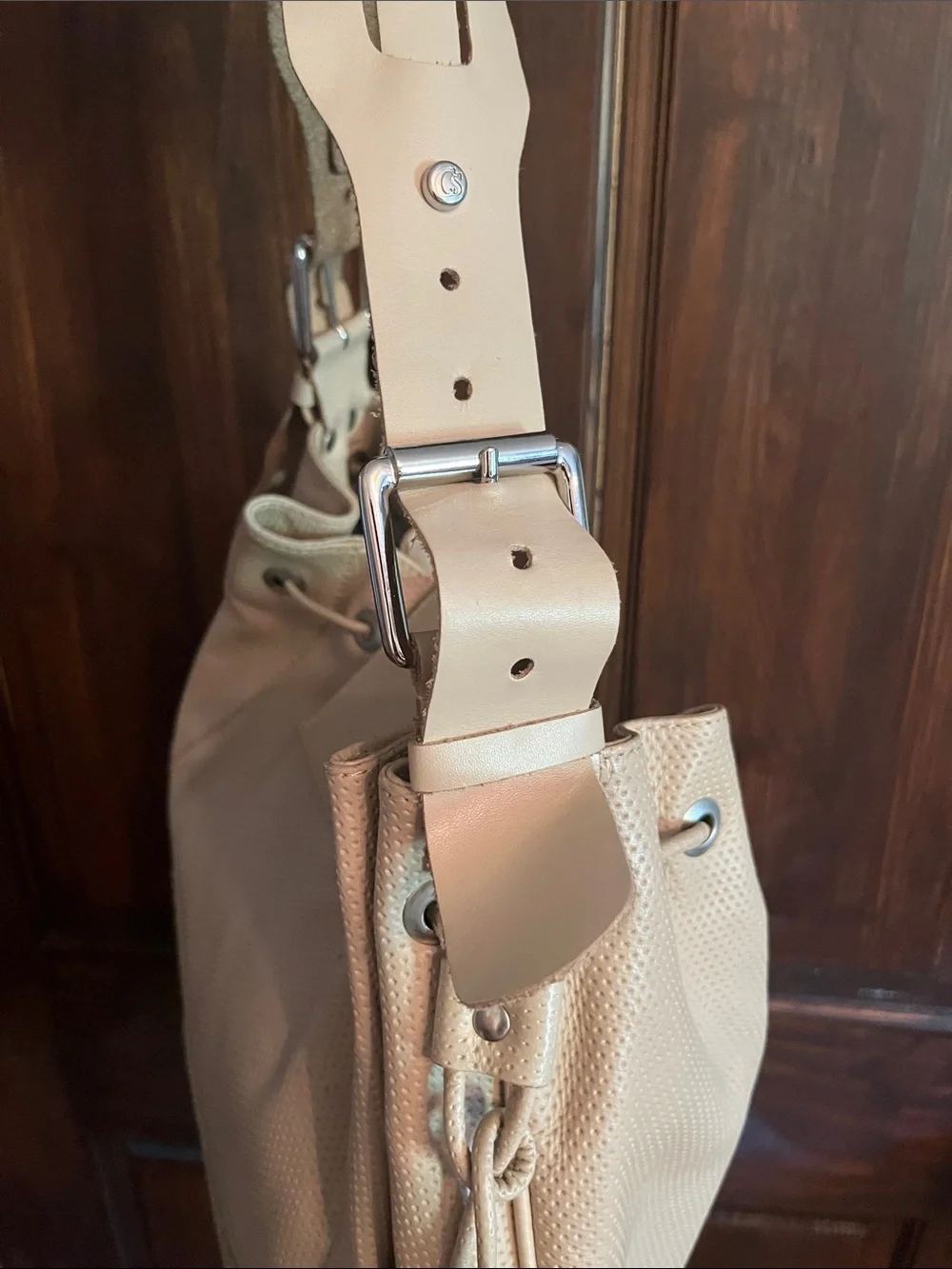 Carmen Steffens Leather Tassel Beige Hobo Purse